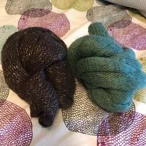 two cotton knit scarves with metallic thread.